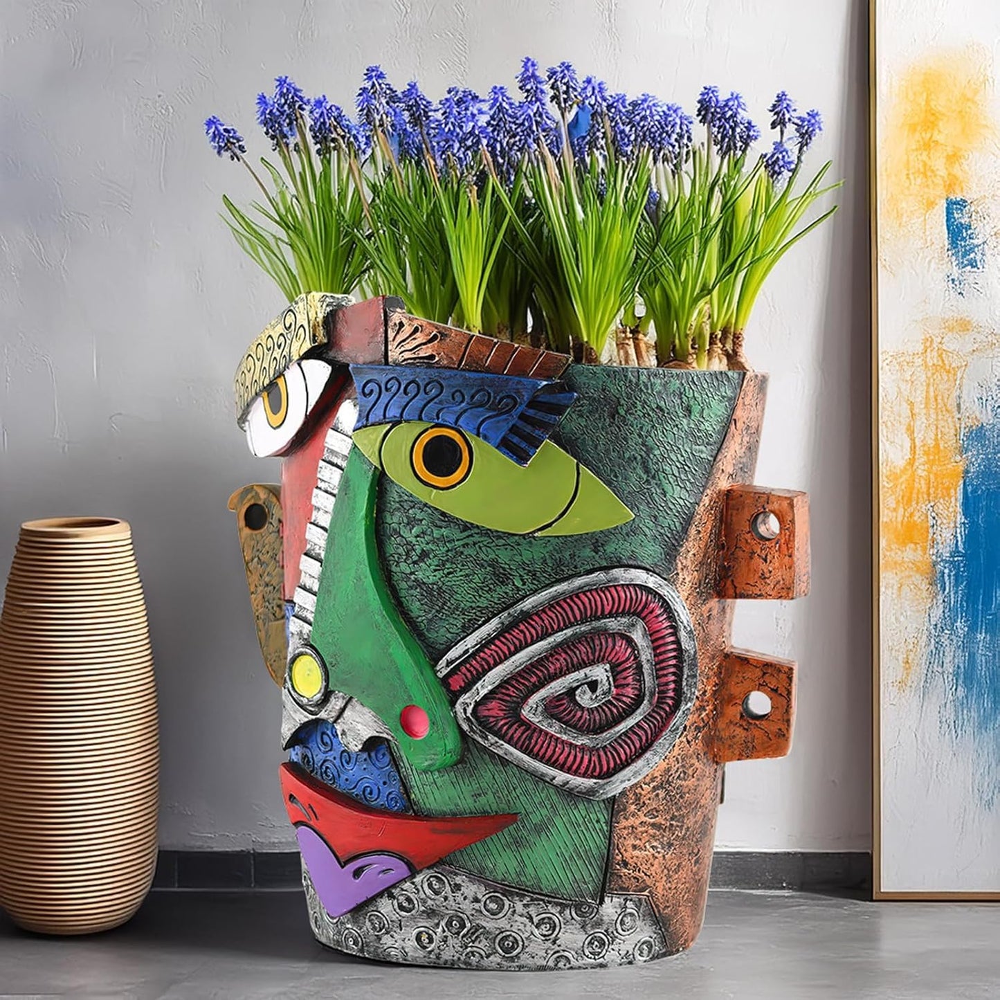 TOZLU Art Abstract Face Planters Pots Head,Unique Fun Abstract Face Flower Pot Ornaments Head Planter Pots Container Colorful Resin Flower Pot for Home and Garden Decor(Picasso Abstract Flowerpot)