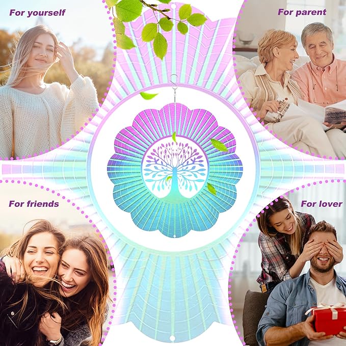 Decoroca Hanging Wind Spinner - Tree of Life 12in Wind Spinner Outdoor, Stainless Steel Wind Spinners Yard Garden Decor Indoor, Kinetic 3D Metal Crafts Ornaments Decoration