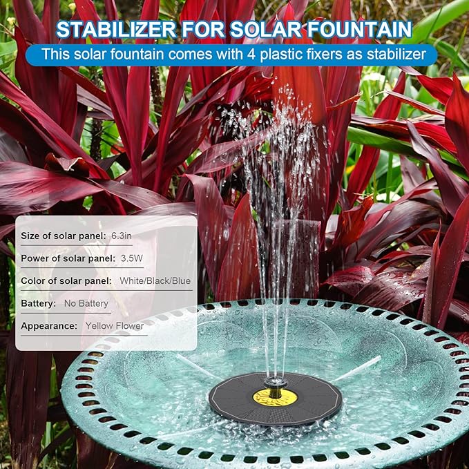 Solar Bird Bath Fountains,3.5W Glass Panel Solar Fountain Pump for Bird Bath No Battery,Solar Water Fountain Outdoor With 4 Fixed Pipes 7 Nozzles(Black)