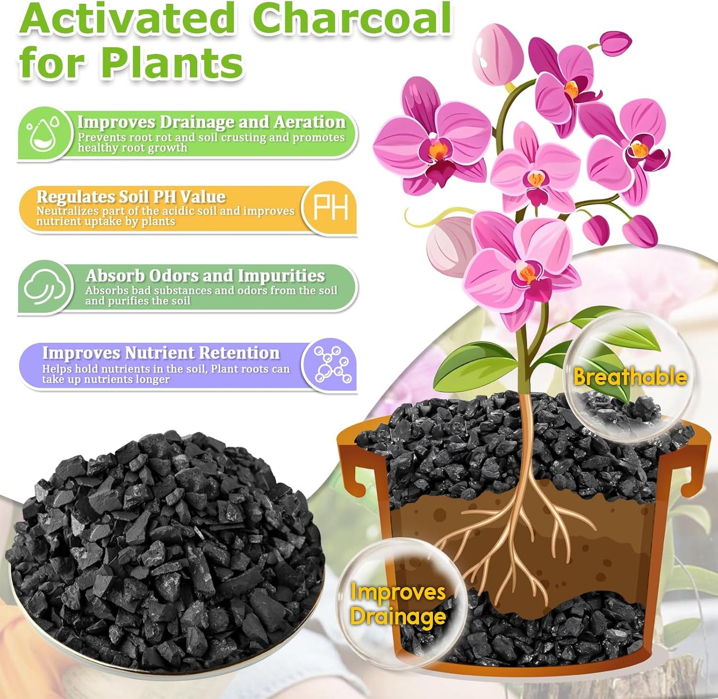 Legigo 8QT All Natural Horticultural Charcoal- Activated Hardwood Plant Charcoal for Soil Amendment, Conditioning Bonsai Soil, Succulent Soil, Terrarium Supplies, Indoor Plant Potting Soil