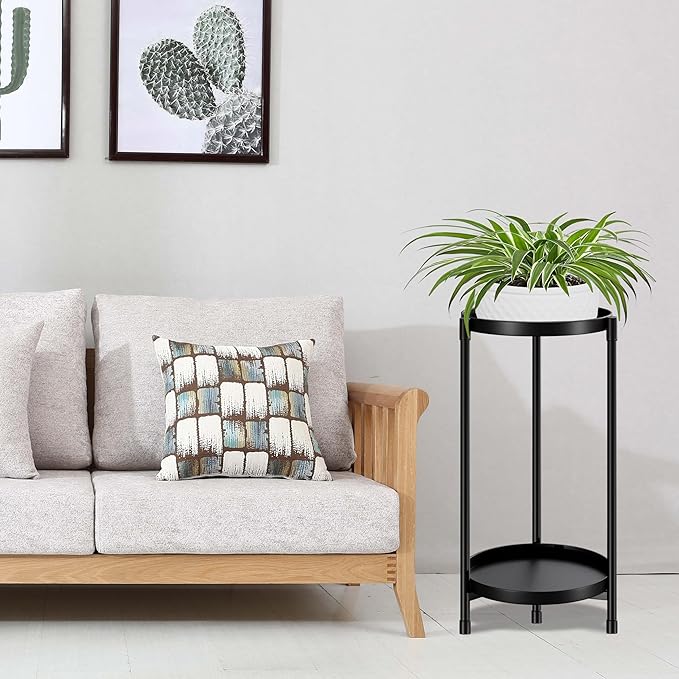 Plant Stand indoor outdoor - 2 Tier black Tall Metal Flower Pot Holder Potted Display Rack - Heavy Duty Corner Plant Shelf for Patio Garden Balcony Living Room Bedroom