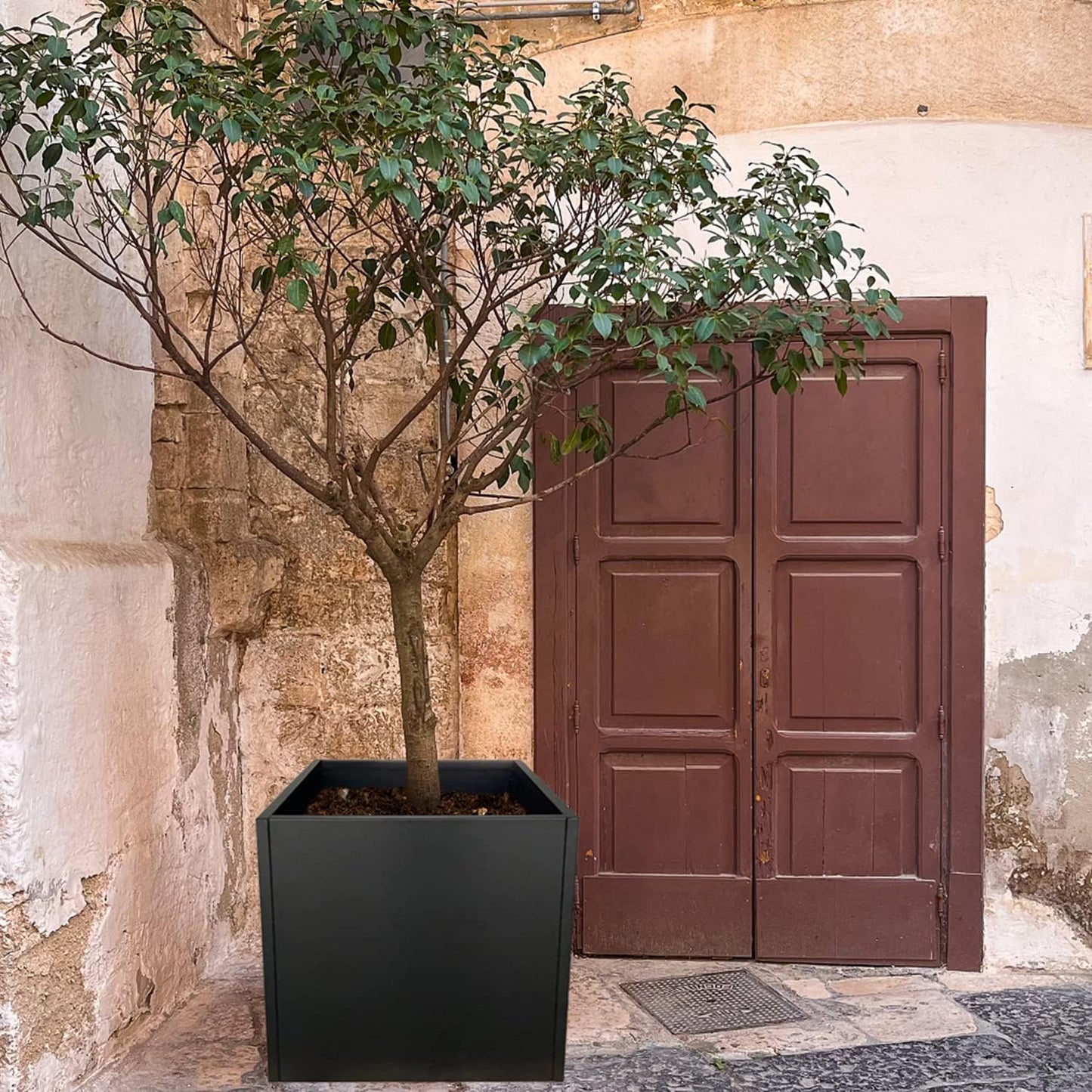 Galvanized Steel Planter Box Black Metal Planter Large Square Indoor Outdoor Planters Cube Steel Heavy Duty Flower Pot 24Inch Powder Coating Modern Commercial Residential for Patio, Deck, Yard, Garden