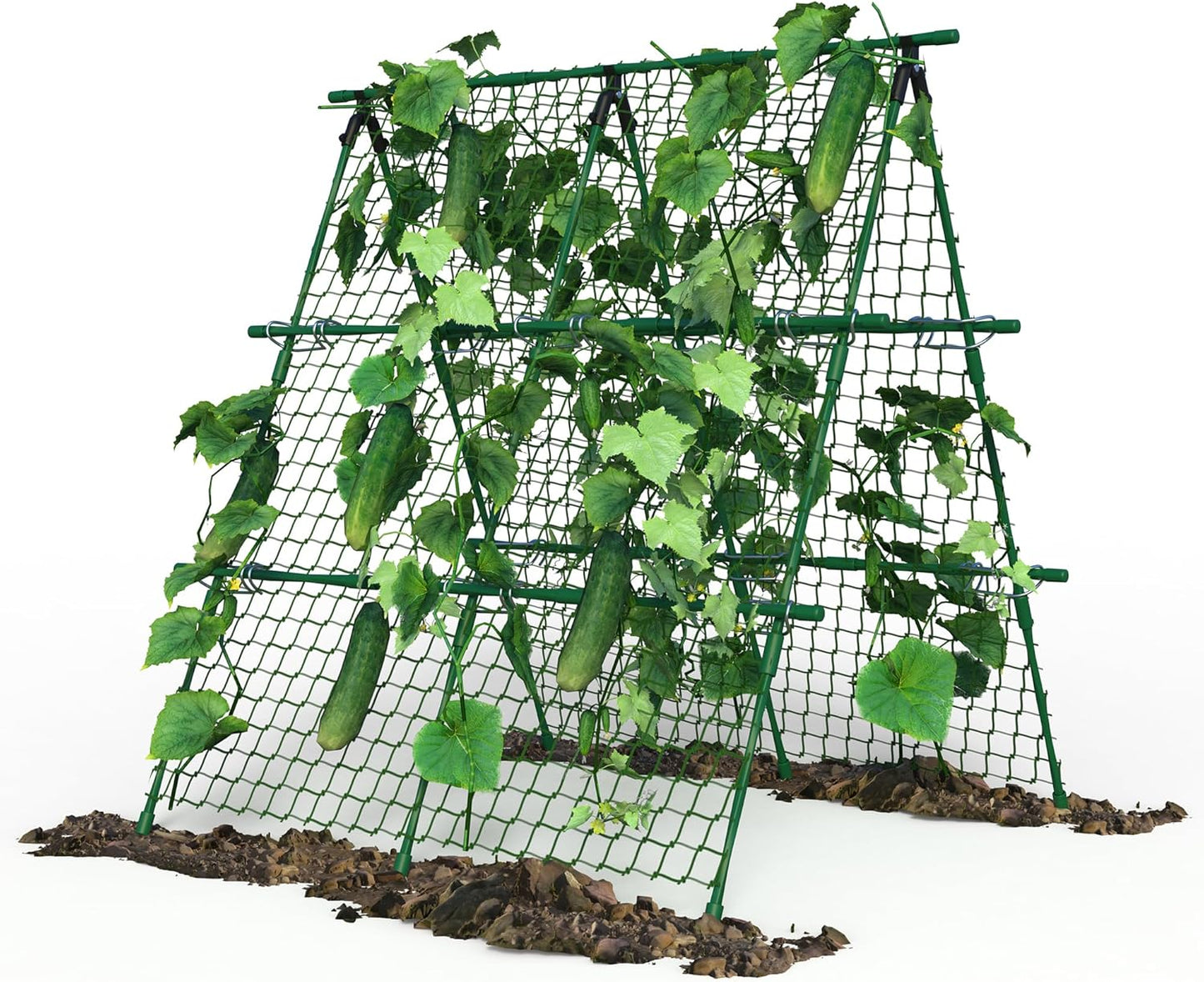 Cucumber Trellis, 4ft x 4ft Green Metal A-Frame Garden Trellis for Climbing Plants – Support for Cucumbers, Tomatoes, Peas, Beans, and Vines, Includes Netting, Fits Raised Beds