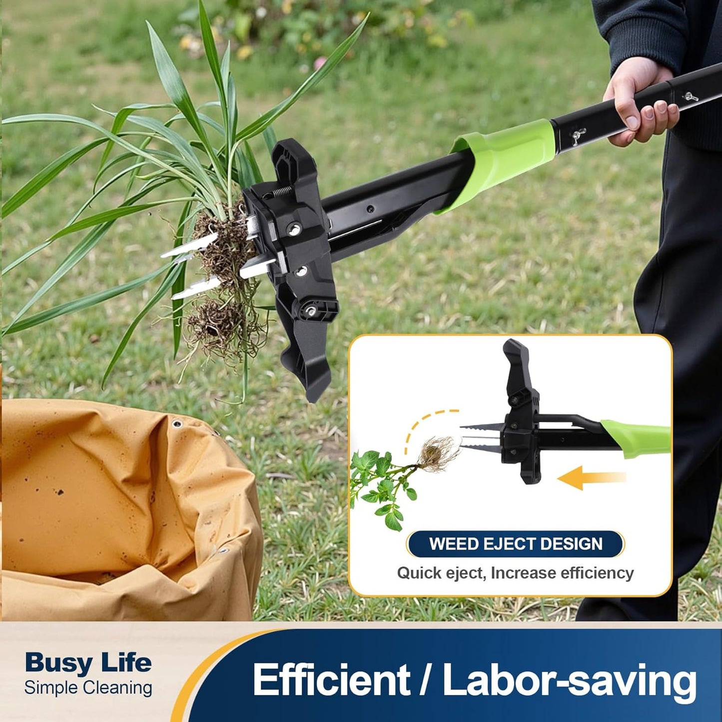 Yocada Stand Up Weed Puller Tool Heavy Duty 4 Manganese Steel Claws Gardening Hand Weeding Tool with 39" Ergonomic Long Handle Easy Eject Mechanism for Weeding