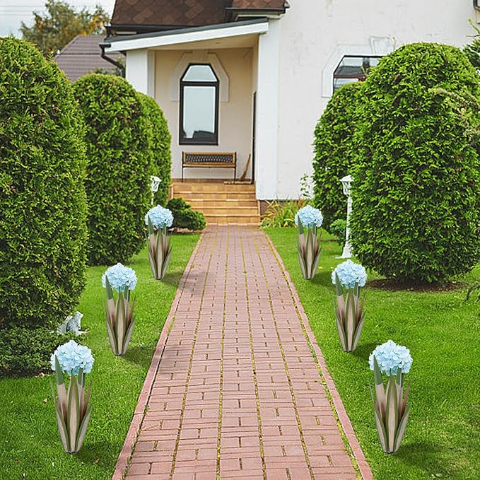 Large Metal Agave Plant, 2 Pack Big Tequila Rustic Sculpture witn Hydrangea, Rustic Metal Agave Plants Garden Lawn Home Ornaments, for Yard Stakes, Garden Figurines, Outdoor Patio (2 Blue Hydrangea)