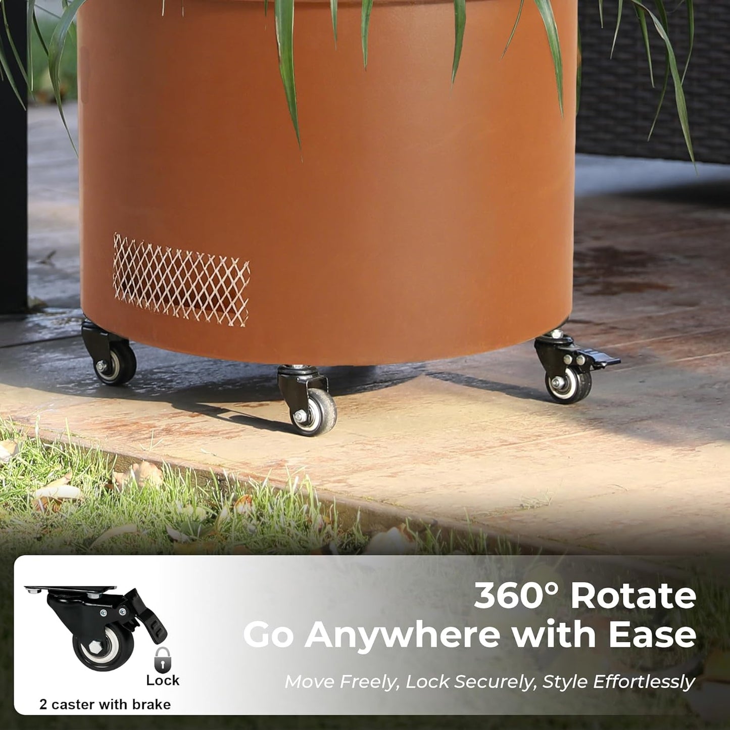 Steel Planter with Wheels - 14.6" Weathering Raised Garden Bed for Tomatoes & Vines, 360° Swivel Indoor/Outdoor Use, Thick-Gauge Rust-Resistant Metal Trough (Brown)