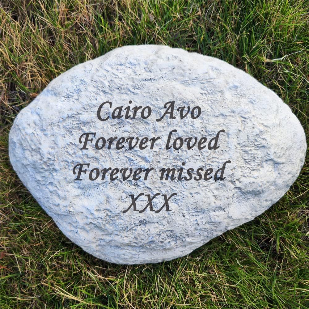 Personalized Garden Memorial Stones Engraved Rocks with Any Message, Decorative Grave Memorial Plaques Rocks for Loved Ones Outside Cemetery Decoration, Resin, 11" x 8"