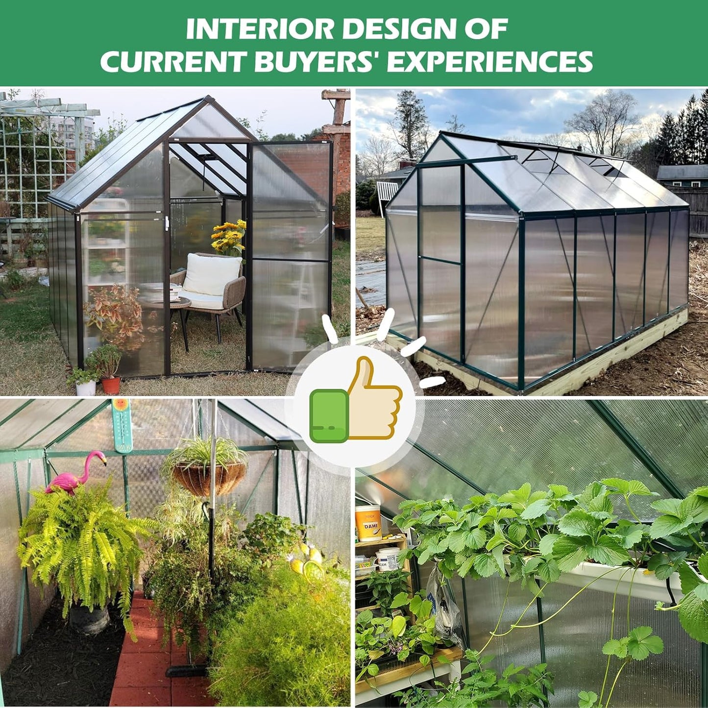 CDCASA 10.3x6.2 FT Greenhouse for Outdoors, Easy Assembly Thicker Aluminum Heavy Duty Polycarbonate Greenhouses Kit w/2 Vent Window, Swing Door, Walk-in Green House for Sunroom Patio,Backyard