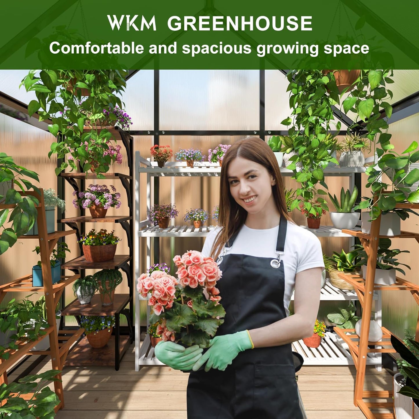 WKM Greenhouse - 5.6x3.7 FT Quick-fit Aluminum Structure with Window Ventilation, Black