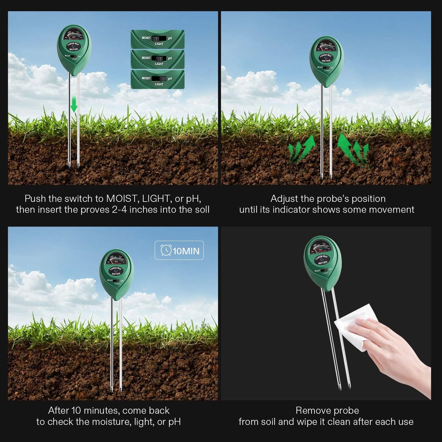 VIVOSUN Soil Tester, 3-in-1 Plant Moisture Meter Light and PH Tester for Home, Garden, Lawn, Farm, Indoor and Outdoor Use, Promote Plants Healthy Growth