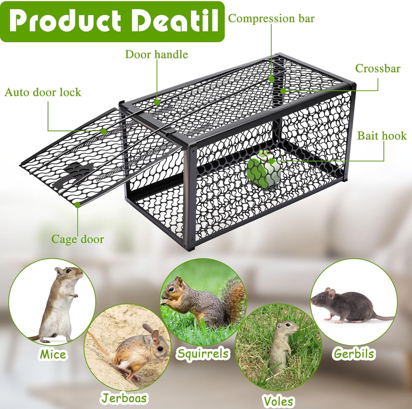 Qualirey 2 Pcs Humane Rat Trap Chipmunk Rodent Mouse Squirrel Trap 11 x 6 x 6 Inches Live Animal Mouse Voles Hamsters Live Cage Rat Cage for Mice Easy to Catch and Release, Black