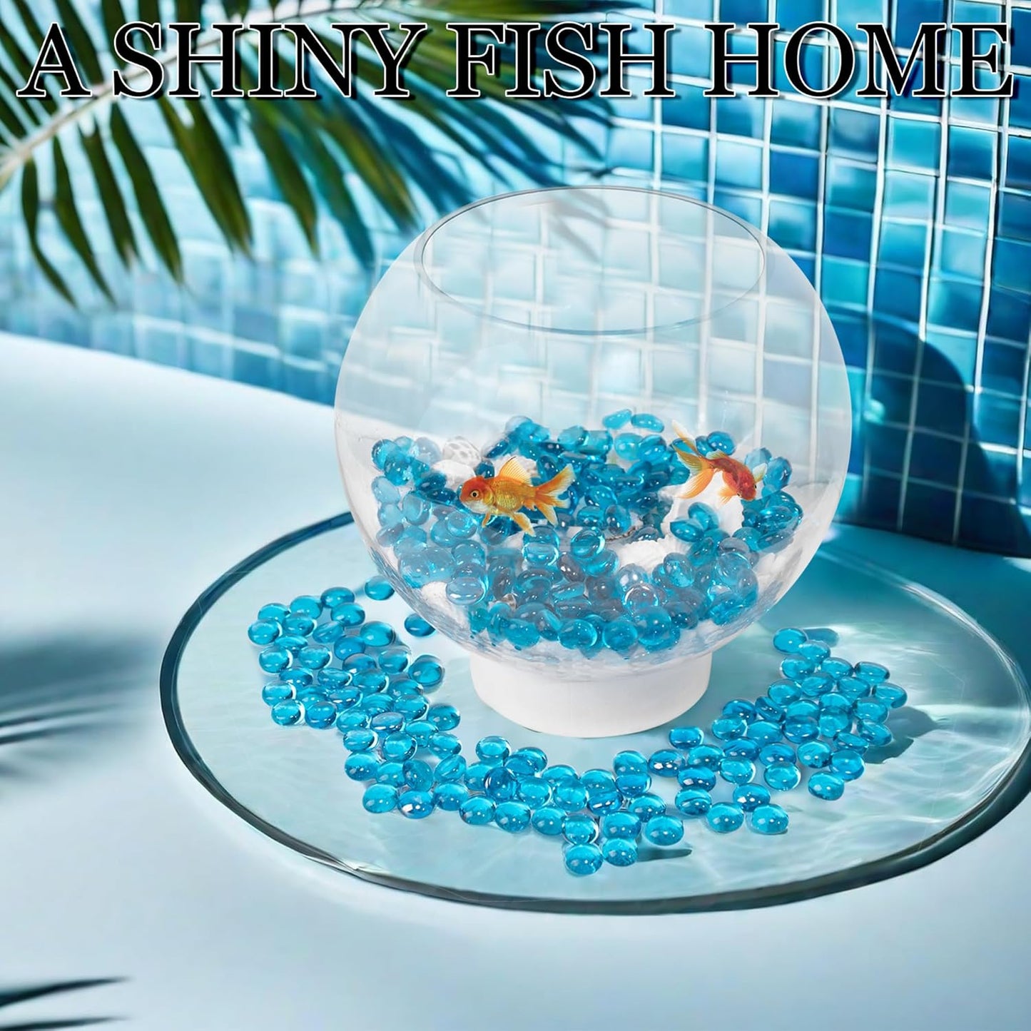 Meschett 50PCS Mini Glass Gems,Sea Blue Mancala Stones Flat Bottom Marble Beads for Home Decorative Art Craft Vase Filler(0.5"~0.7")