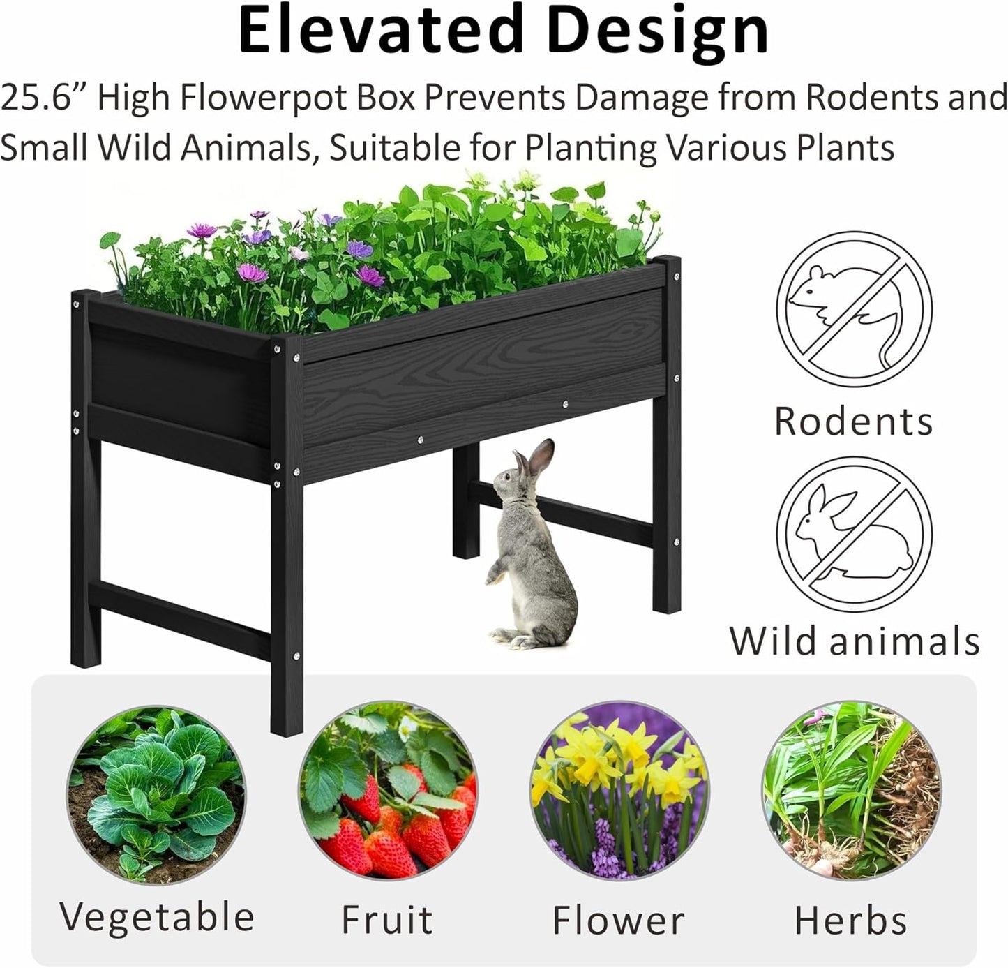 Raised Garden Bed Outdoor with Legs,HDPE Elevated Planter Box Rot-Resistant and Non-Cracking,Raised Beds for Gardening for Backyard, Patio, Balcony, 300lb Capacity Black