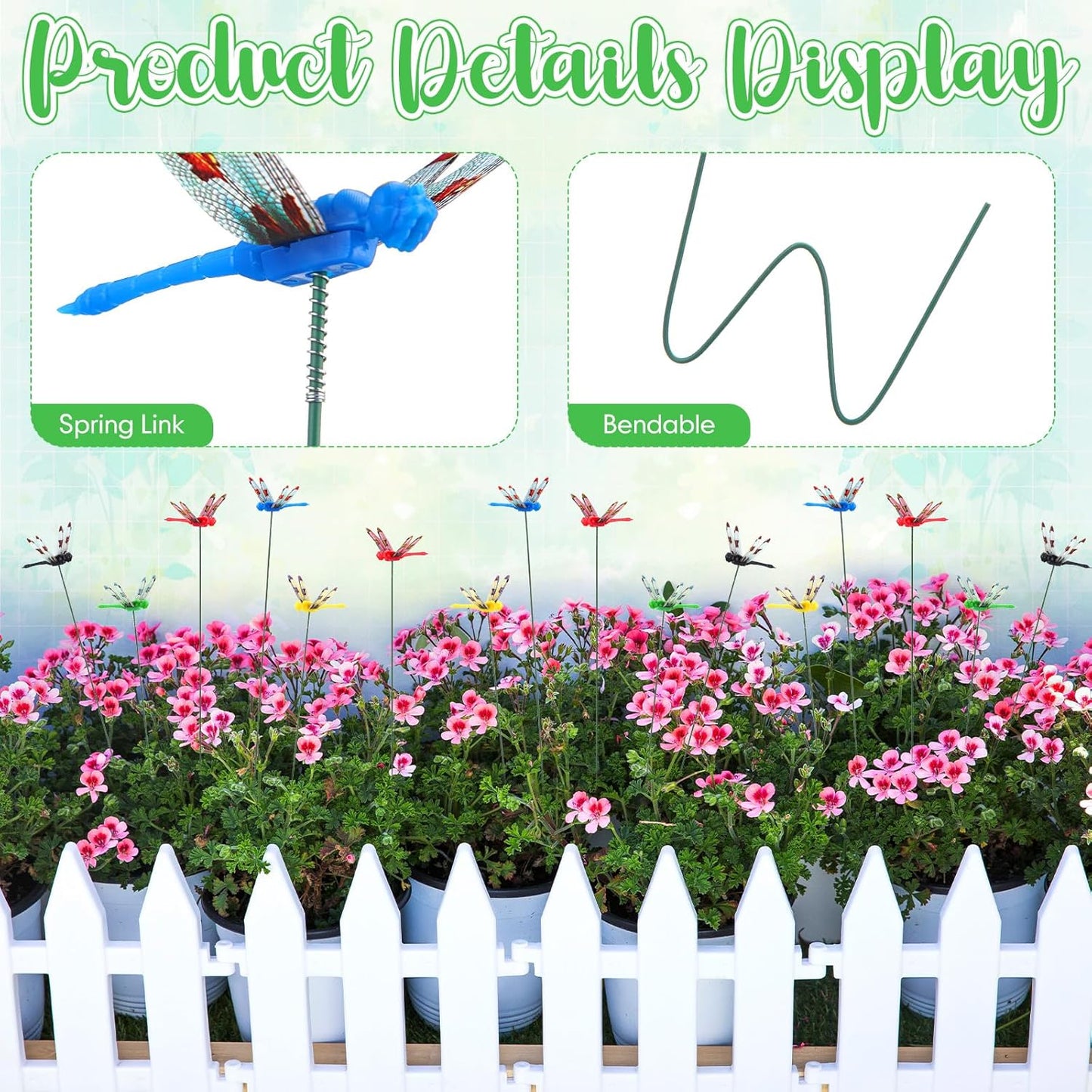 Leinuosen 100 Pcs 2.36" 3D Dragonfly Garden Stakes, Long Dragonfly Stakes Garden Decor Indoor Outdoor Yard Ornaments Flower Pot Patio Decoration(Red, Yellow, Blue, Green, Black)