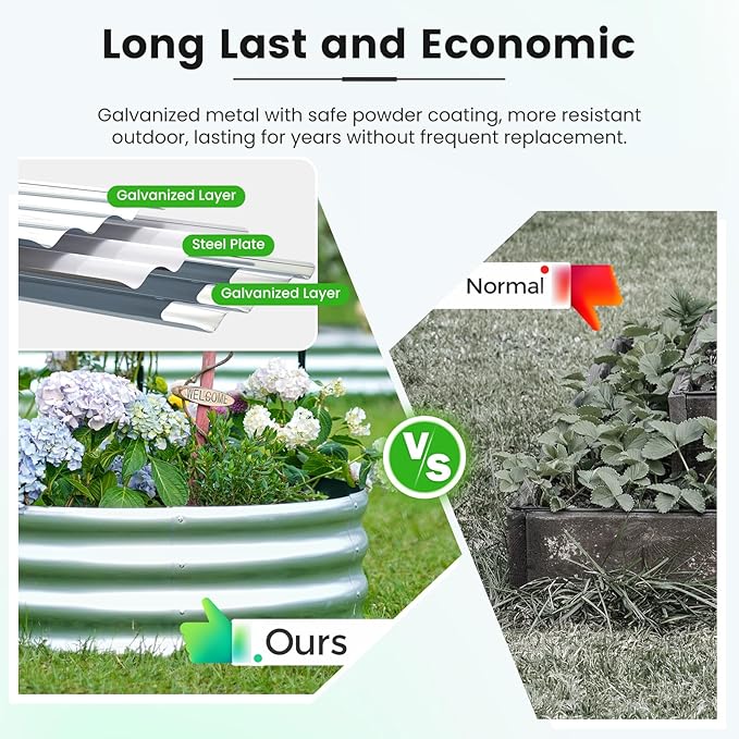 KING BIRD Raised Garden Bed with Arched Trellis Galvanized Planter Garden Box Outdoor for Gardening, Climbing Vegetables, Flowers 5.9x2.95x0.98 Ft, Silver