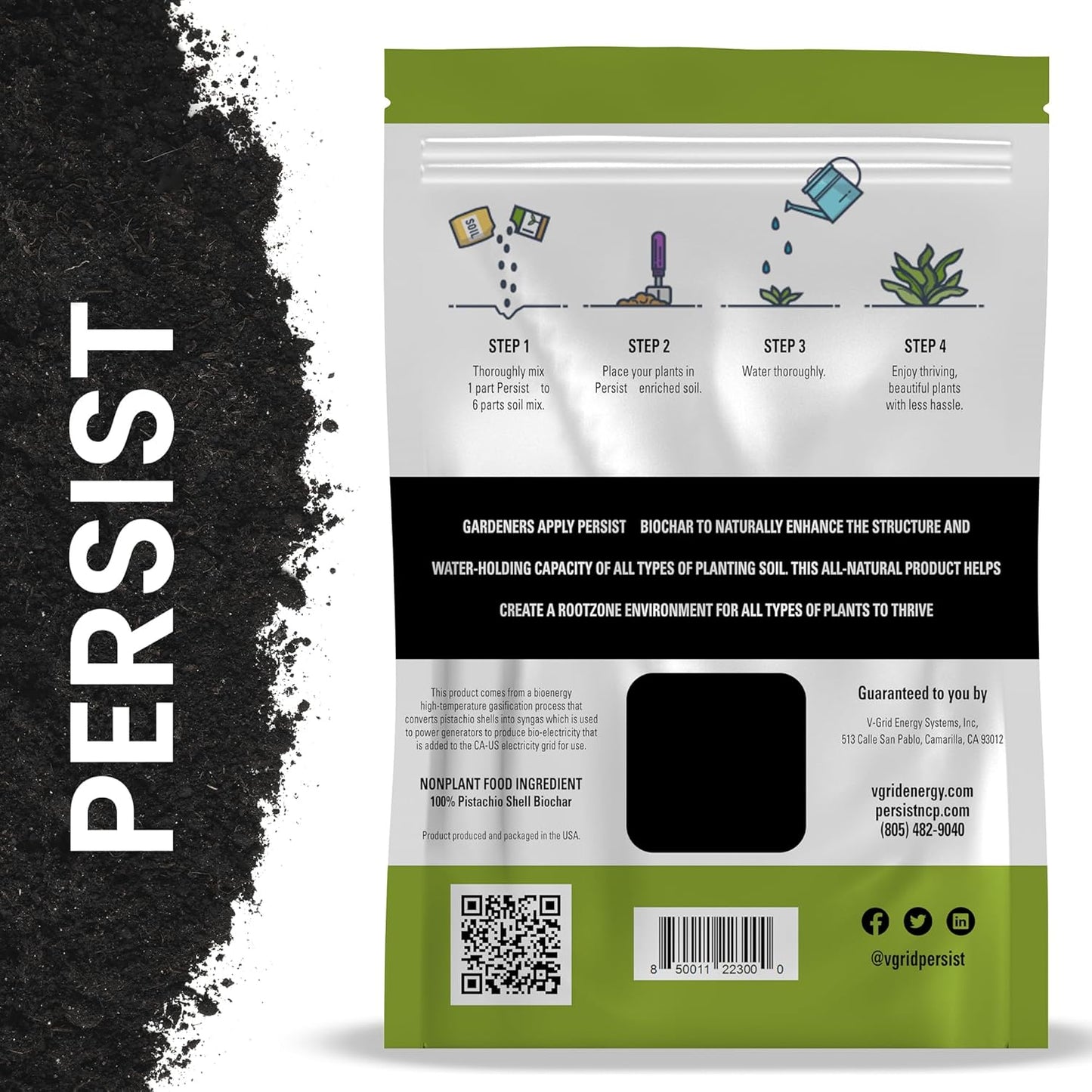 Persist Horticultural Charcoal 3qt Bag, Biochar Soil Amendment for Indoor Plants, Improves Soil for Terrariums, 100% Natural Active Carbon and House Plant Enhancer.