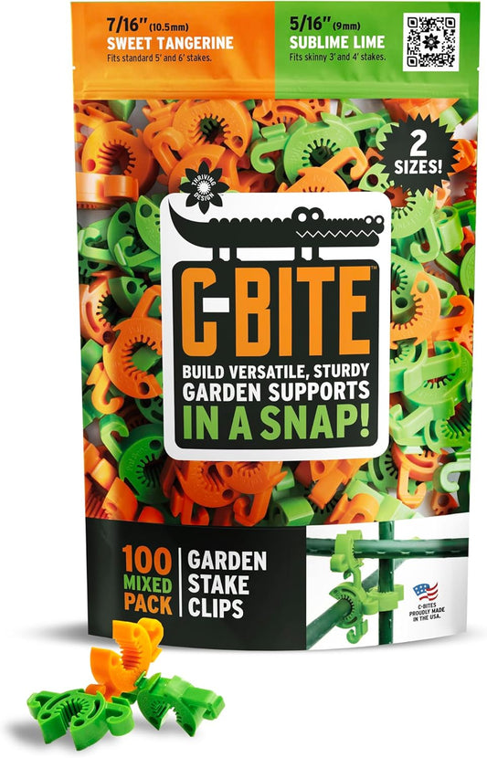 Plant Support Clips for Trellis, Garden Stakes, Wire Fence, Climbing Plants, Indoor Gardening, Hydroponics Systems, and Vines | Durable Gardening Clips (50 Lime Green + 50 Tangerine Orange)