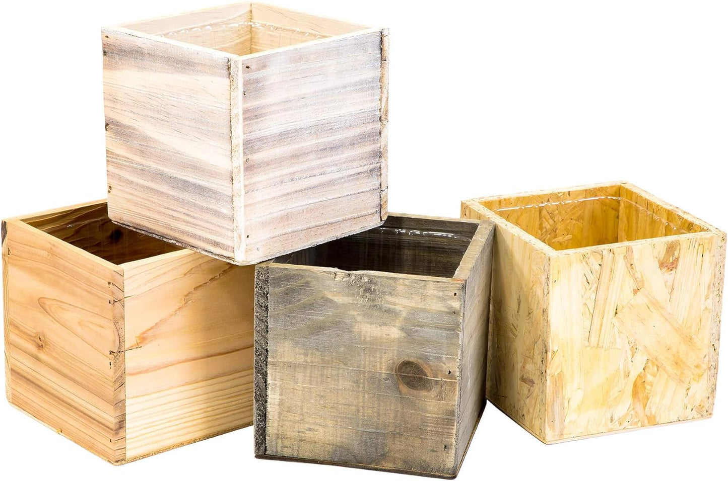 Wood Planter Box, 5 Inch Square, Rose Wood, Plastic Liner, Garden Centerpiece Display, Wedding Flowers Holder, Home and Venue Decor (5x5 Set of 4, Rose Wood)