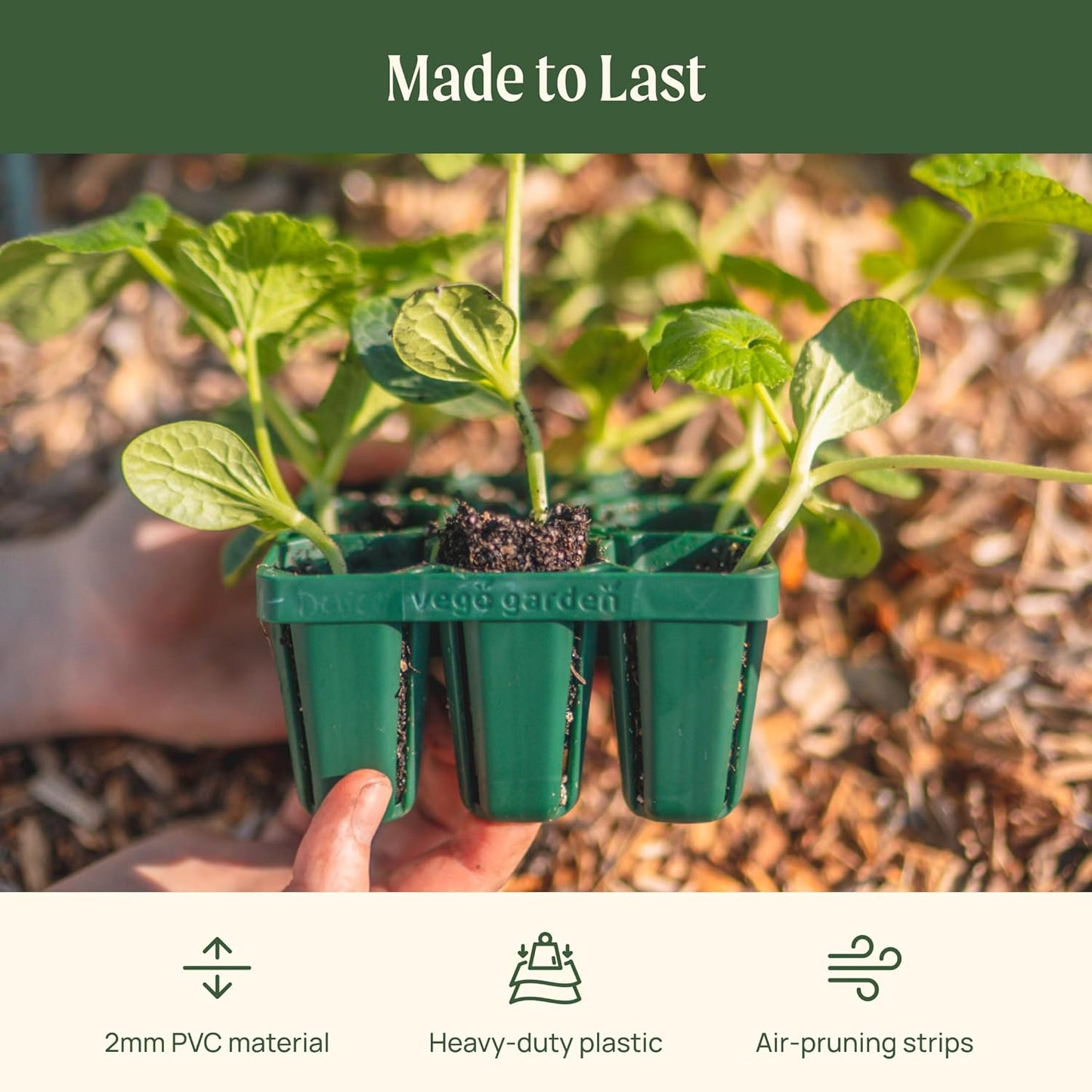 Vego garden Standard Seedling Trays Without Lids, 64 Pack for Seedlings Reusable Propagator Growing Starter Tray, Germination Trays Kit for Greenhouse/Garden (8-Cell per Tray)