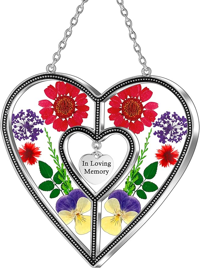 KY&BOSAM Heart Suncatcher In Loving Memory Memorial Gift for Loss of Loved One Unique Sympathy Gift Idea Real Flower Suncatcher Bereavement Grief Gift Box for Loss of Mom Friend Son Daughter Dog Decor