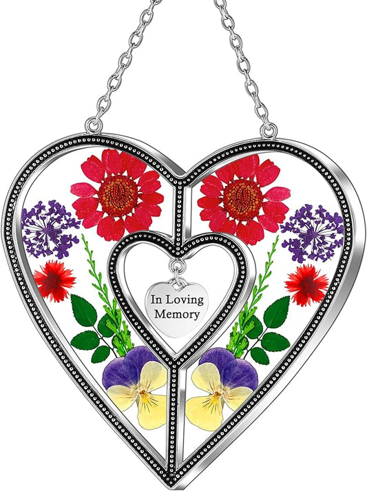 KY&BOSAM Heart Suncatcher In Loving Memory Memorial Gift for Loss of Loved One Unique Sympathy Gift Idea Real Flower Suncatcher Bereavement Grief Gift Box for Loss of Mom Friend Son Daughter Dog Decor