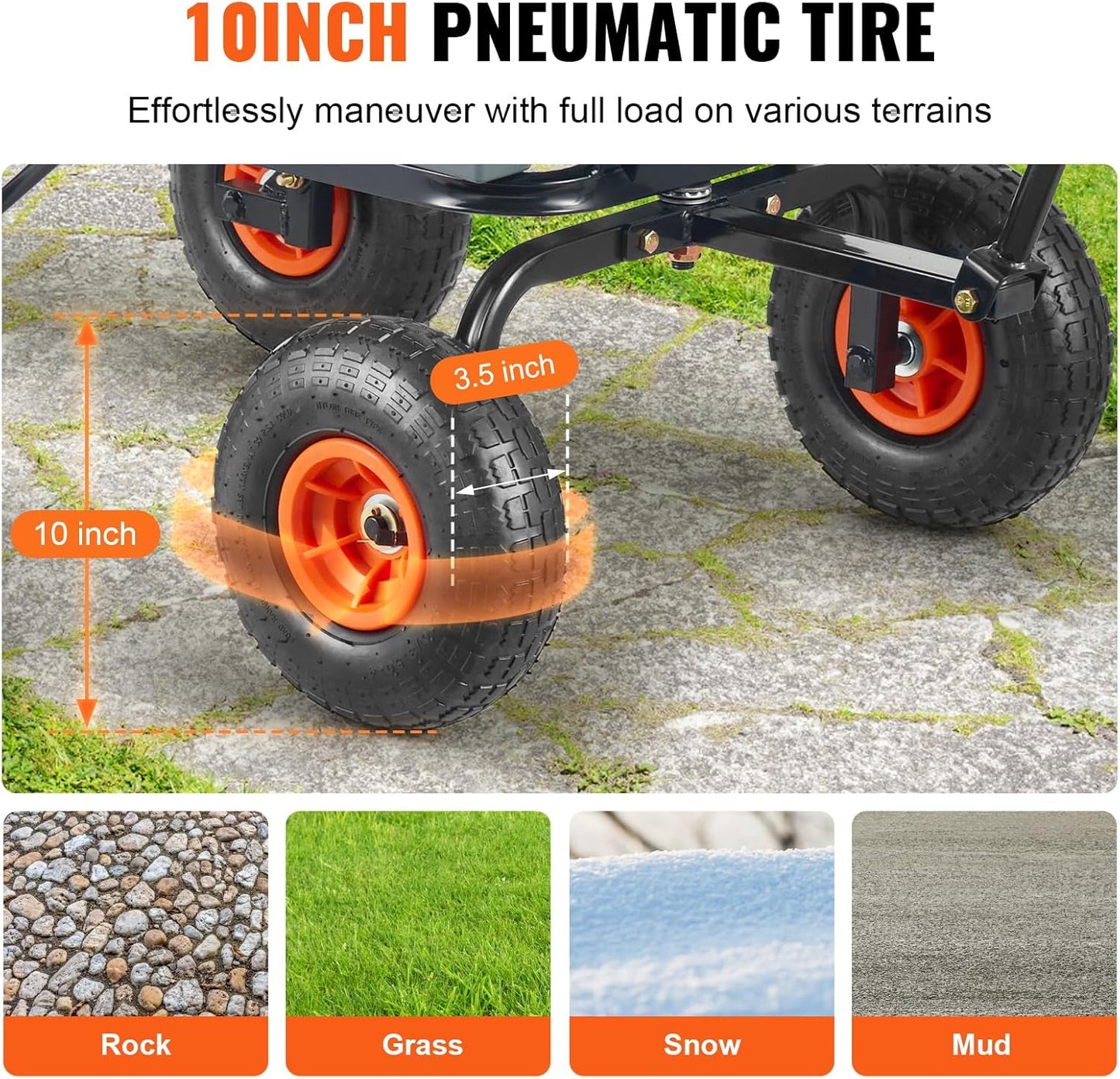 VEVOR 4 Cu.Ft. 600lbs Poly Garden Cart Dump Wagon, Heavy Duty 4 Wheel Wheelbarrow Yard Cart Dump Wagon with 10in All Terrain Wheels, Steel Frame and Quick Release System