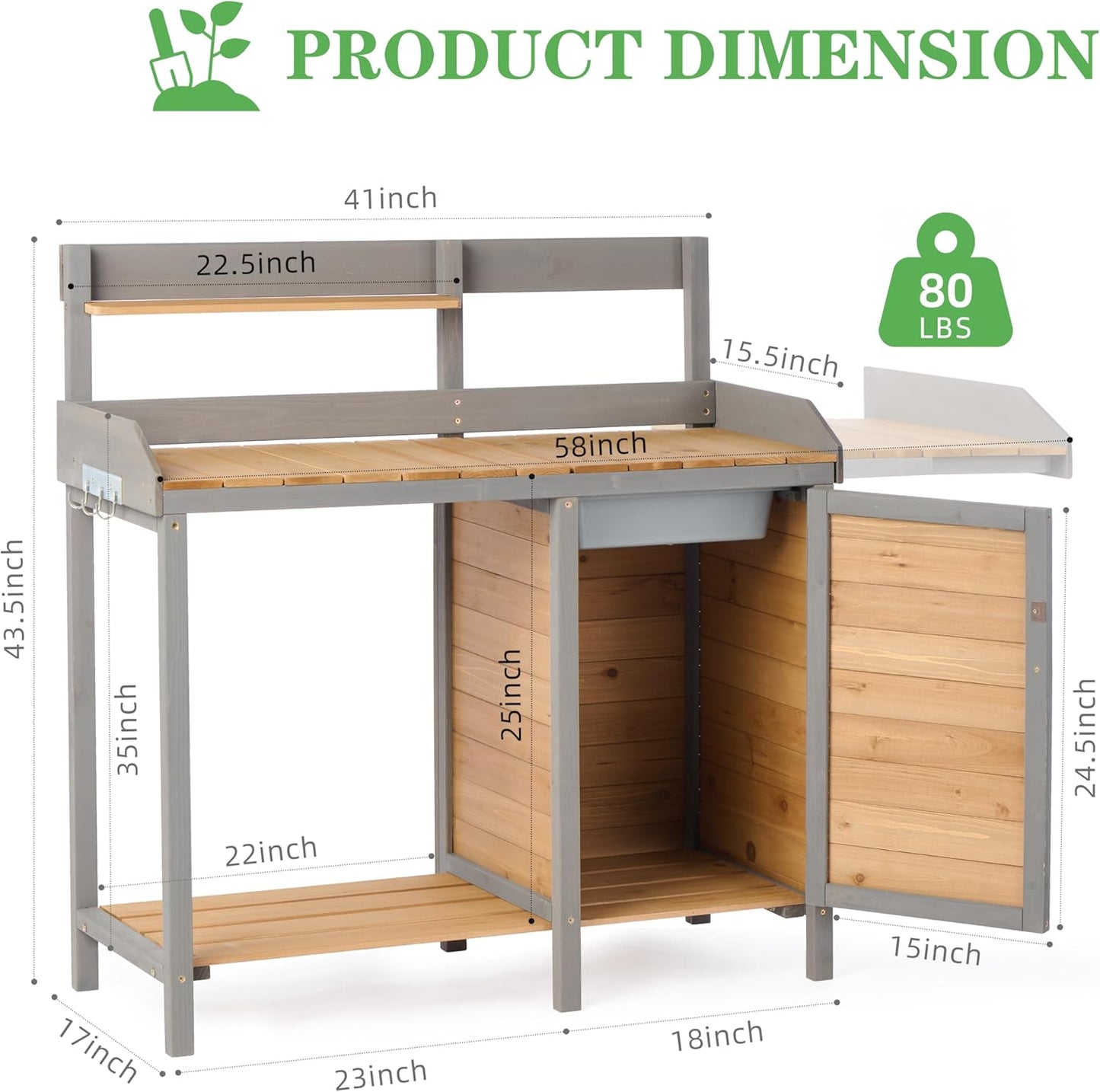 Wooden Potting Bench Table with Sink,Outdoor Garden Table Work Bench with Storage, Workstation for Outside Lawn Patio