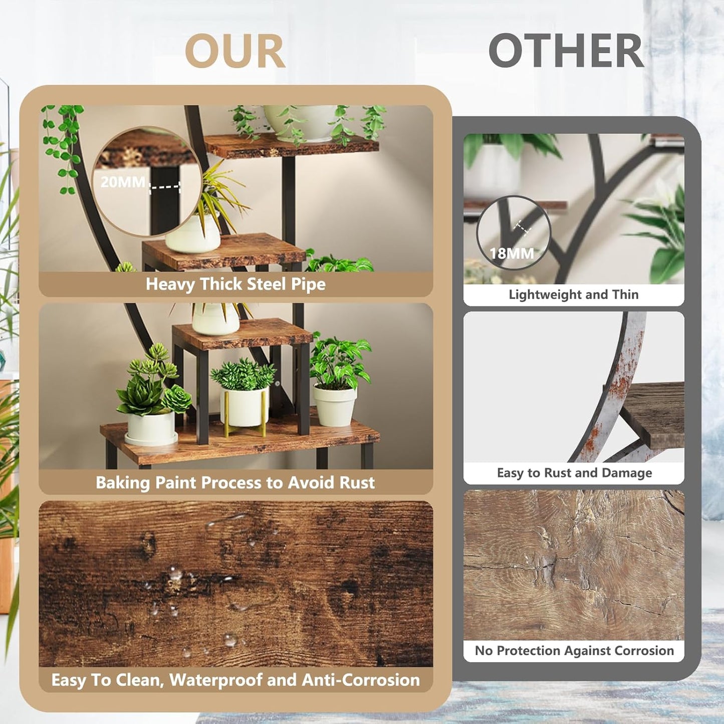 Plant Stand Indoor with Grow Lights, 9 Tiered Indoor Plant Shelf, 63" Lighted Corner Plant Stands for Indoor Growing, Large Flower Holder for Living Room, Balcony, Black