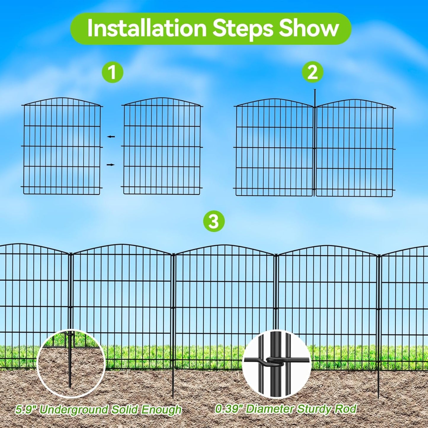 INJOPEXI Decorative Garden Fence 12 Panels 23.6ft (L)×30in (H) Garden Fences with 12 Panels Rustproof Metal Wire No Dig Animal Barrier Fencing Rabbit Dog Fence for Yard Patio Outdoor - Without Gate