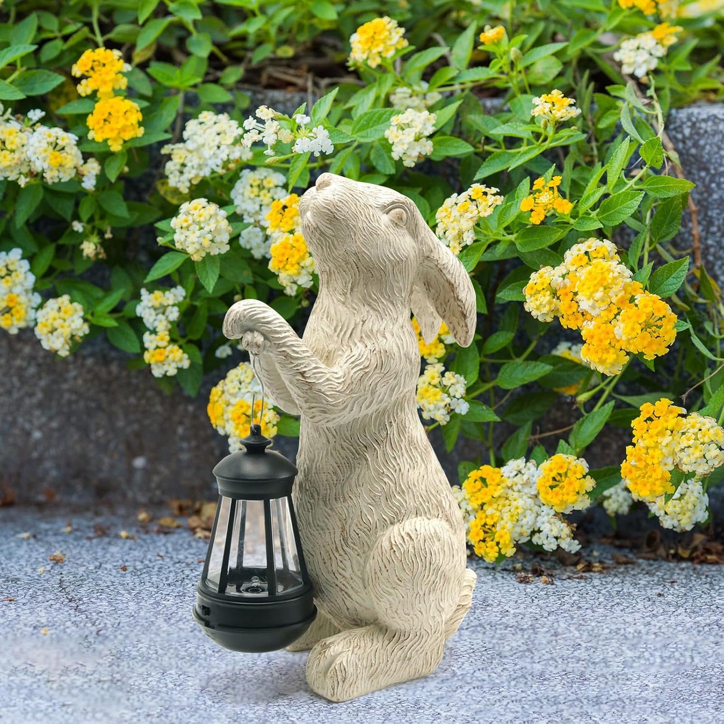 Garden Statues Rabbit with Solar Lights- Bunny Figurine Outdoor Rabbit Fall Decor for Home Lawn,Balcony-Yard Art Garden&Patio Whimsical Decor,Unique Housewarming&Birthday Gifts for Women Mom