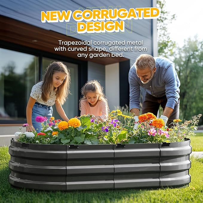 KING BIRD Raised Garden Bed Kit 2025 Upgraded 10-Minute Assembly Galvanized Planter Garden Box Outdoor for Gardening, Vegetables, Flowers, 47x24x12 in, Dark Grey