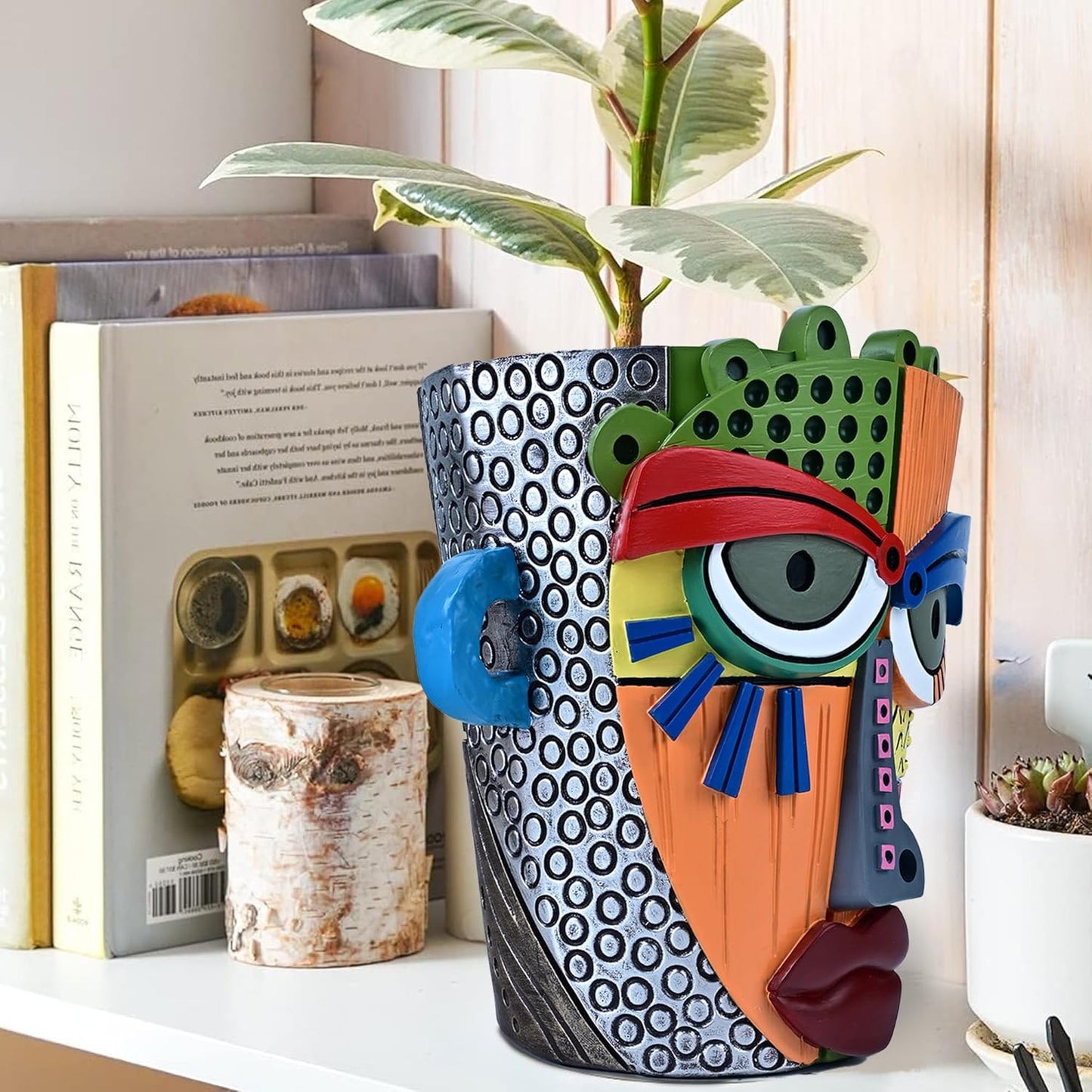 Bohemian Face Planter Pots for Plants,Hand-Painted Colorful Flower Pots with Drainage, Indoor Outdoor Garden Decor Gift(Modern,Large)