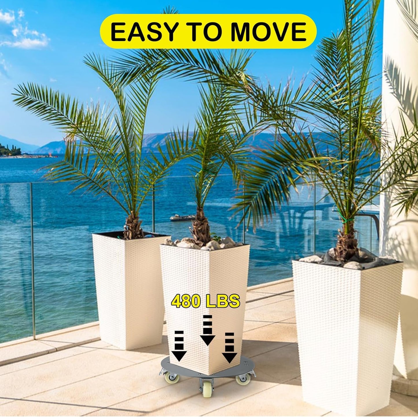 Plant Dolly with Wheels, Heavy Duty 480lbs Plant Caddy with Wheels, Indoor/Outdoor Rolling Plant Stand Cart with Casters for Garden Home Flower Pot Mover 12inch