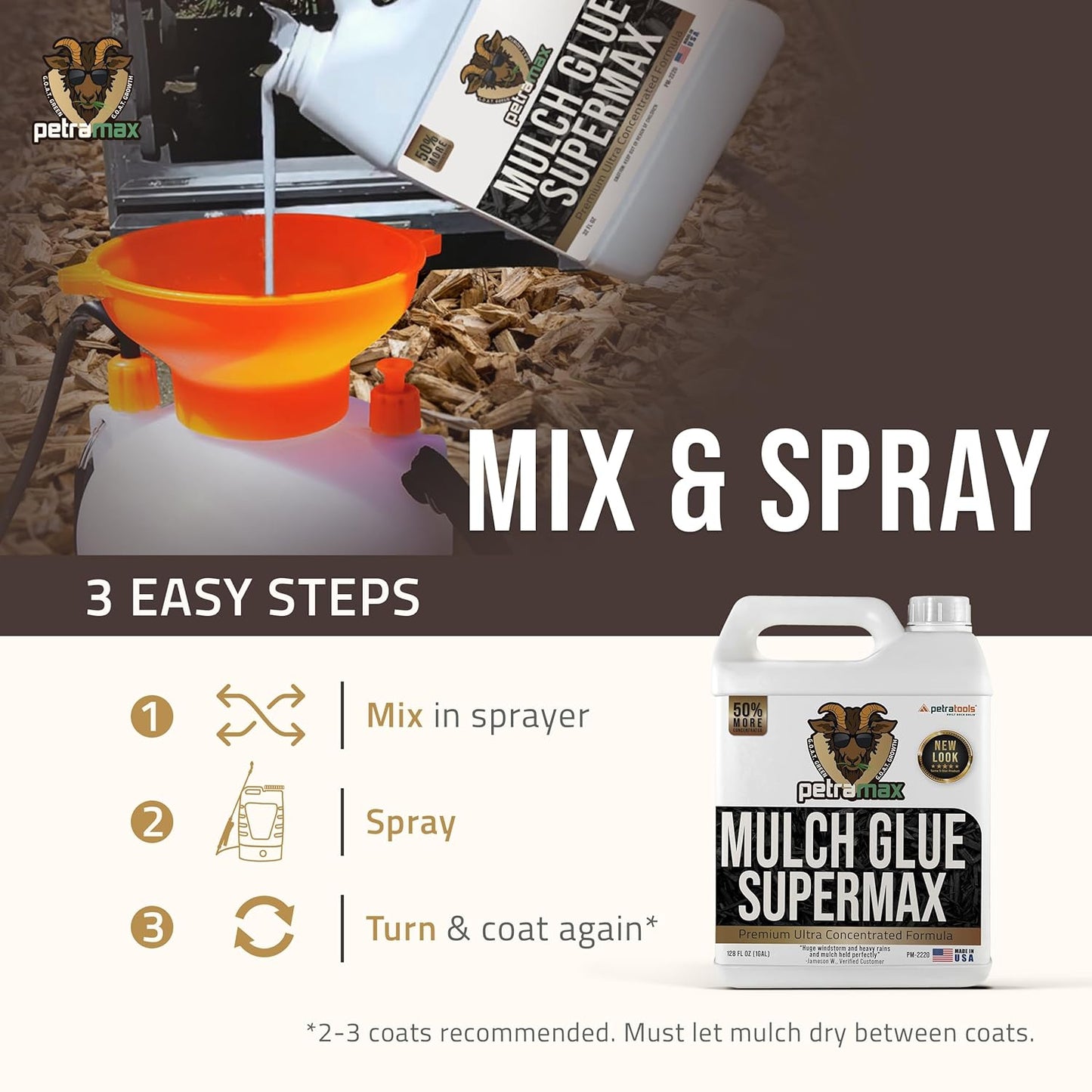 PetraMax Mulch Glue for Landscaping - Max Concentrate, Weed Barrier, Non-Toxic Pea Gravel Binder, Rock & Gravel Stabilizer, Dries Clear (Super, 1G)