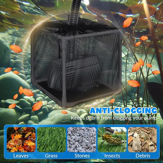 Pond Filter Box, Anti-Clogging Pond Filters for Outdoor Ponds Nylon Media Mesh Water Pump Cover Barrier Bag with Drawstring, Pond Pump Filter Bag (7 Inch)