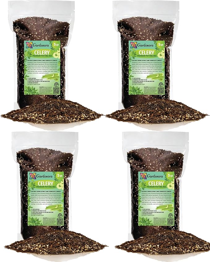 Premium Celery Potting Soil Mix - Optimal Nutrient-Rich Blend for Thriving and Crisp Celery Plants - 20 Quart