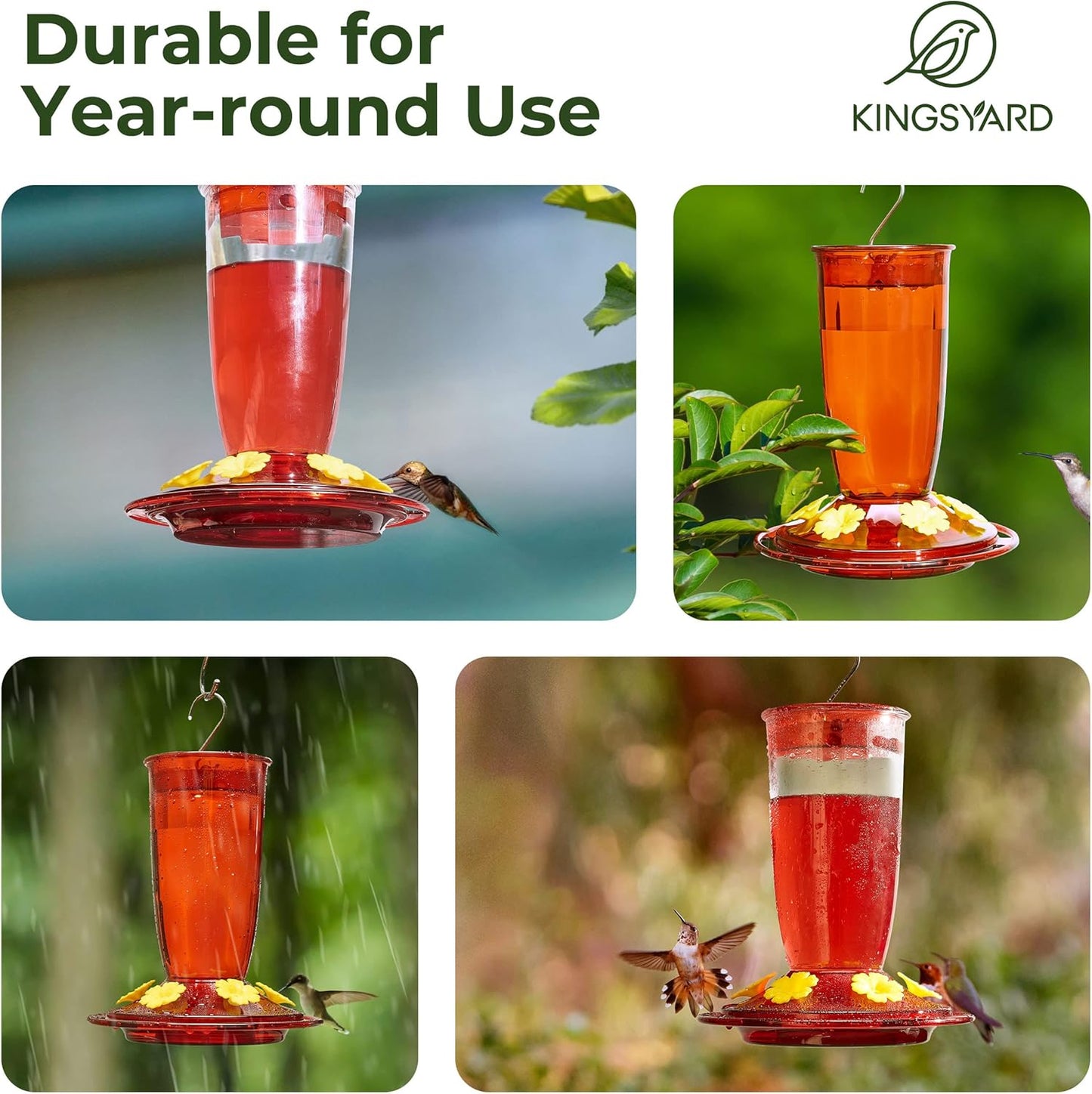 Kingsyard Hummingbird Feeder for Outdoors Hanging - 6 Bee Guard Feeding Ports & Built-in Ant Moat, Wild Bird Feeder for Outside Garden Yard Patio 16 Oz, Red