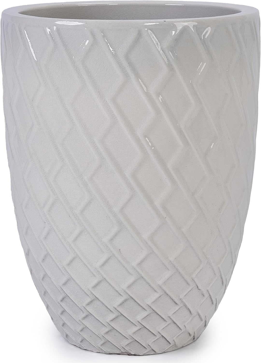 Large Ceramic Planter Pot 21 Inch, Tall Plante Pots Decorative Flower Pot with Diamond Textured Pattern and Drainage for Indoor Outdoor Plants (Milk White)