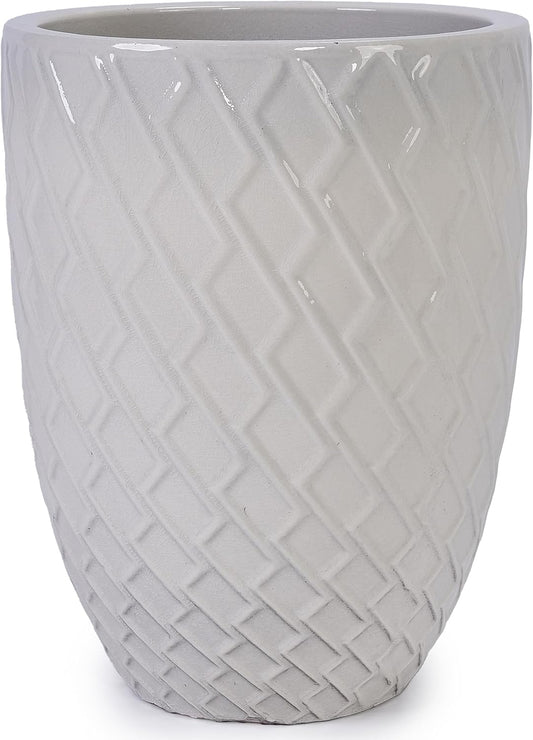 Large Ceramic Planter Pot 21 Inch, Tall Plante Pots Decorative Flower Pot with Diamond Textured Pattern and Drainage for Indoor Outdoor Plants (Milk White)