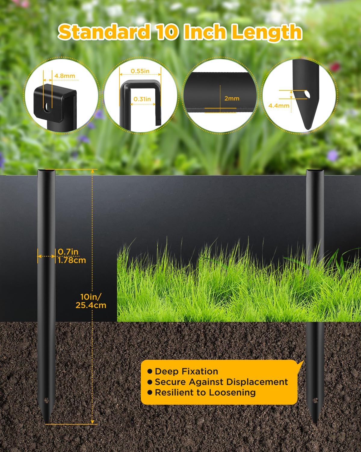 Landscape Edging Metal Stakes - 40 Pcs, 10 Inch Garden Landscape Stakes, High Carbon Steel Landscape Anchoring Stakes for Flowerbed Edging, Outdoor Tent and Landscape Edging Coil