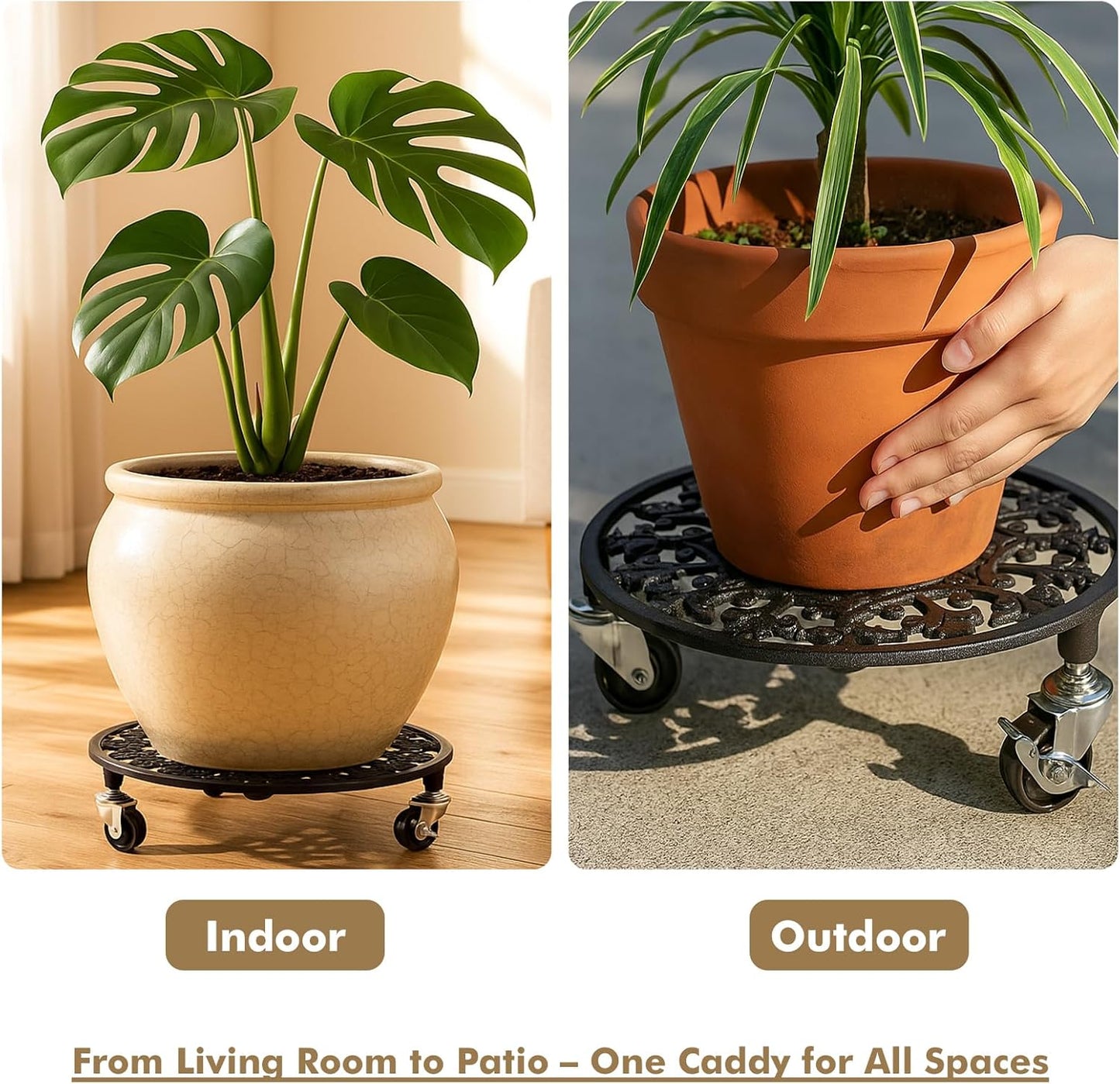 2 Pack Plant Caddy with Wheels 11 Inch Rolling Plant Stand for Large Plants Heavy Duty Plant Rollers Metal Plant Dolly Rustproof Planter Stand Wrought Iron Plant Stands Flower Cart Indoor Outdoor