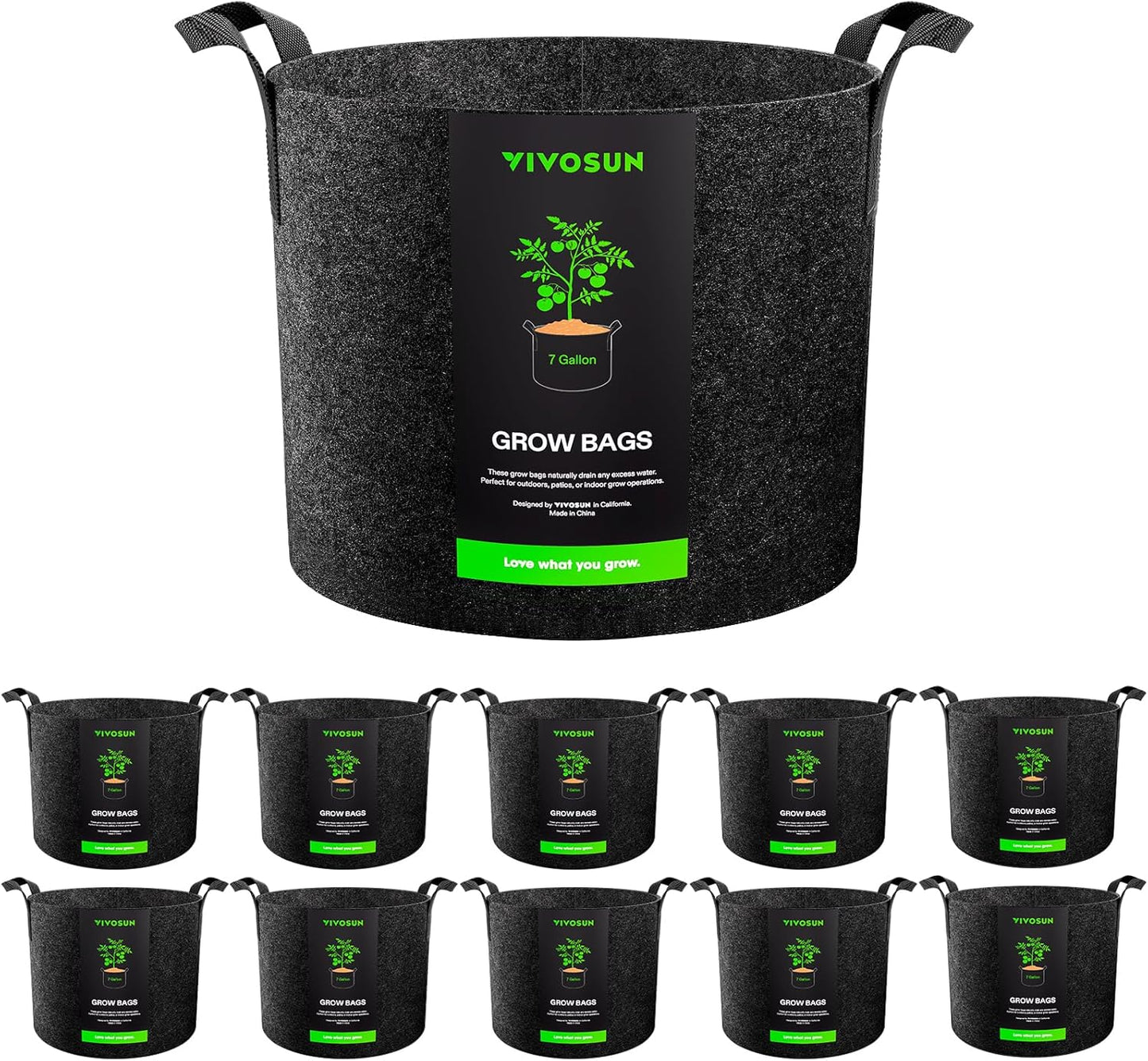 VIVOSUN 10-Pack 7 Gallon Grow Bags, Reinforced Planter Fabric Pots for Gardening Black