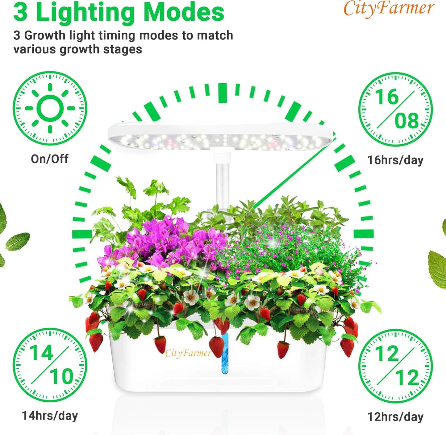 Indoor Hydroponics Growing System: Indoor Fresh Vegetable, Herb Garden Kit with LED Grow Light Quiet Smart Water Pump Automatic Timer - Planter for Home Kitchen Office (White, 12 pod)