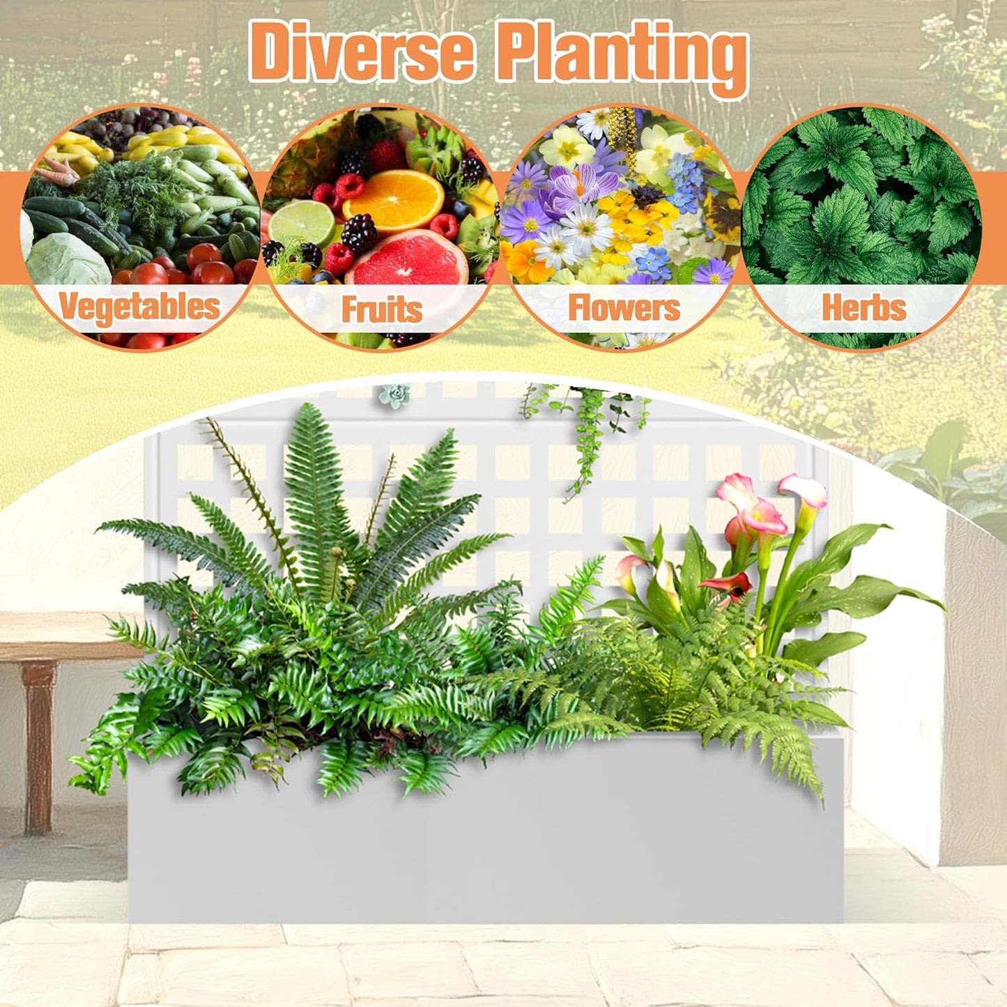 Metal Planter Box with Trellis & Wheels, Raised Garden Bed with Privacy Screen, Outdoor Standing Flower Beds with Drainage Hole for Climbing Plants, Vine, 47" Lx16 Wx71 H