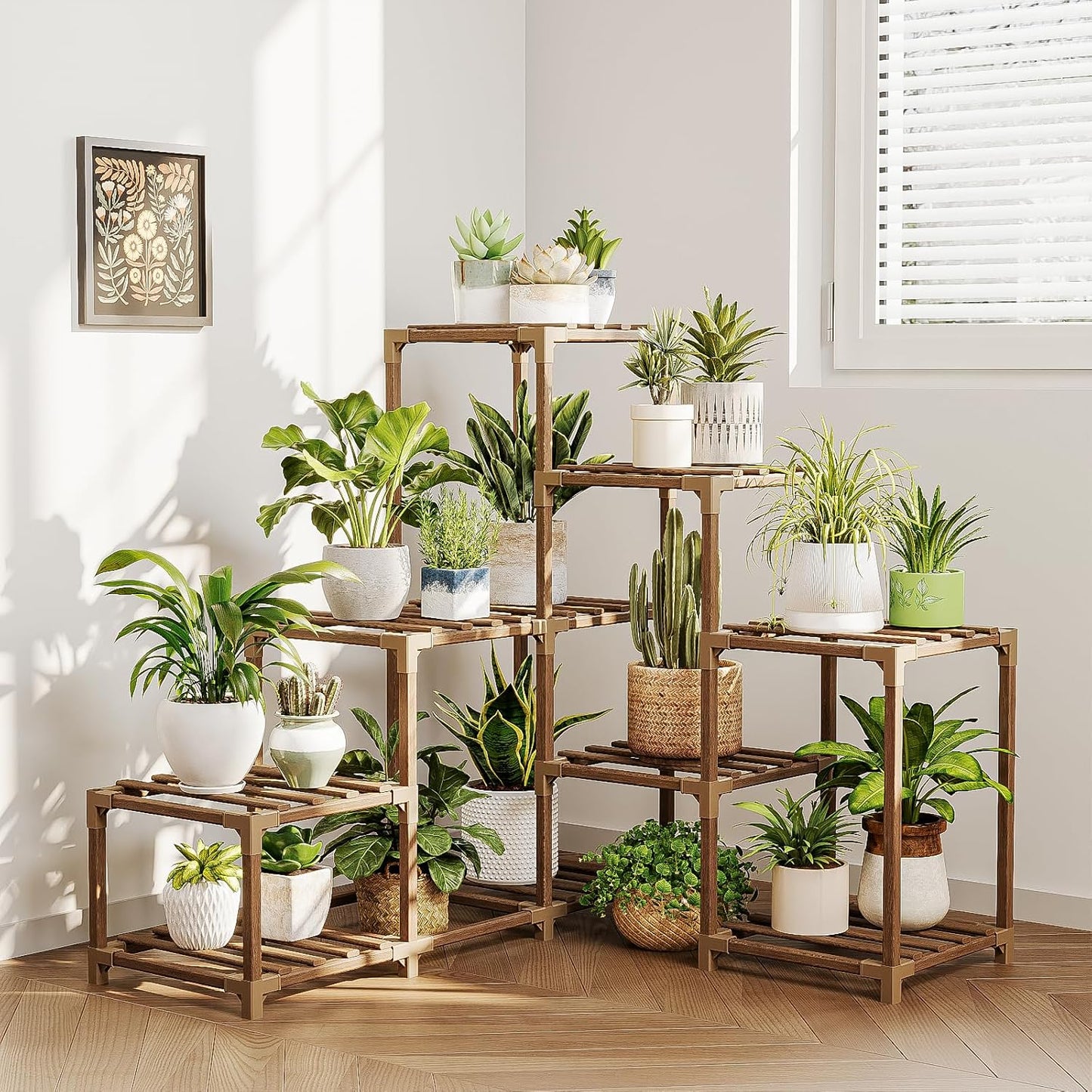 Bamworld Plant Stand Indoor Corner Plant Shelf Outdoor for Multiple Plants Wood Flower Stand Ladder Plant Table for Plant Pots for Window Garden Balcony Living Room