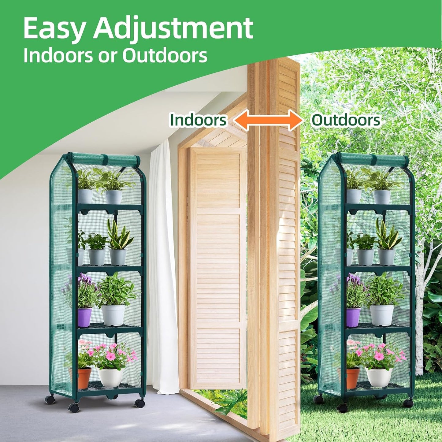 Ohuhu Mini Greenhouse for Indoor Outdoor, Small Plastic Plant Green House with Locking Wheels Portable Greenhouses with Durable Cover for Seedling, Ideal Gardening Gifts for Women Men Green