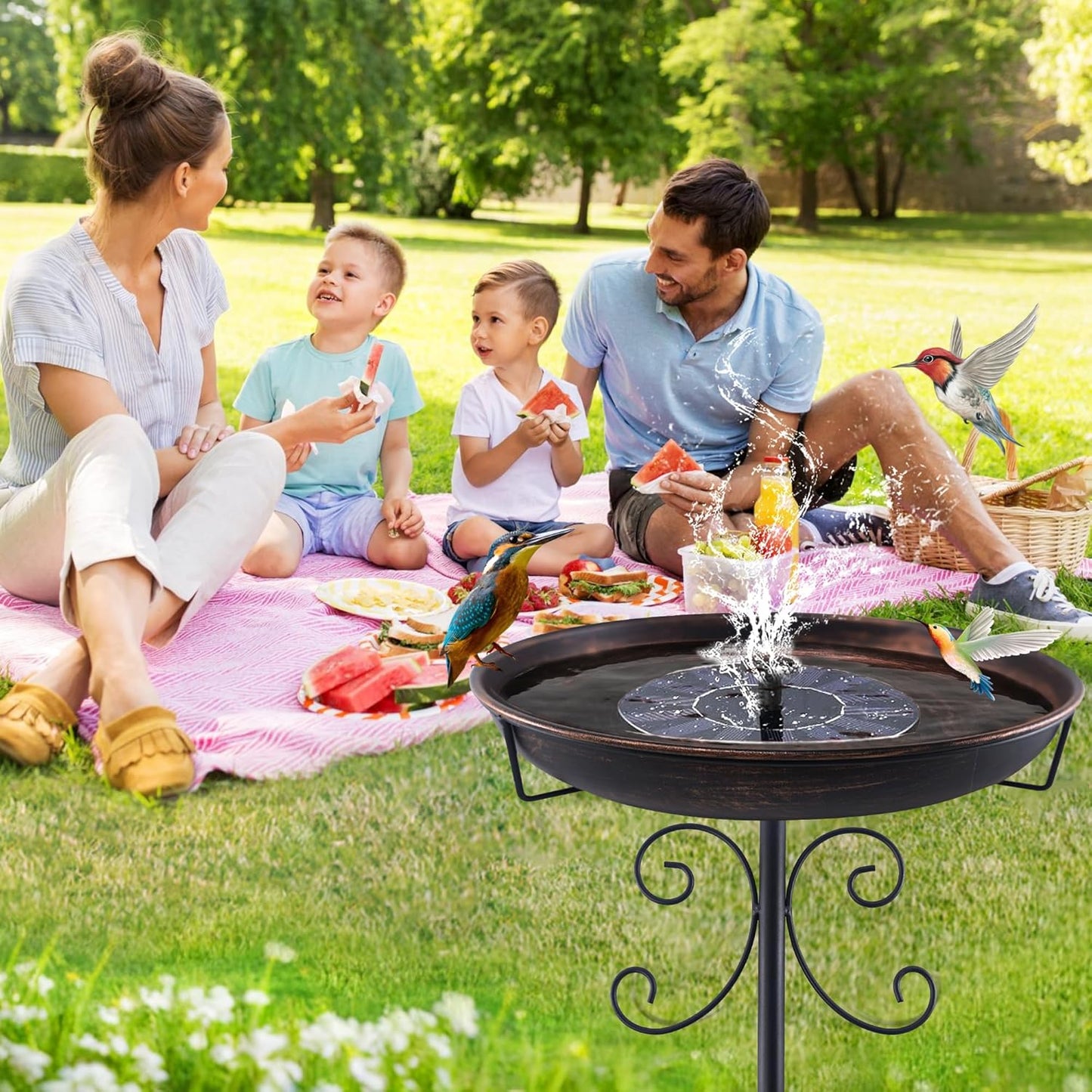 35In Metal Bird Bath for Outside, Garden Bird Bath with 5-Pronged Base, Vintage Freestanding Birdbath and Birdfeeder for Outdoor, Baths Feeder Bowl for Outdoors Garden Patio Yard Lawn Decor