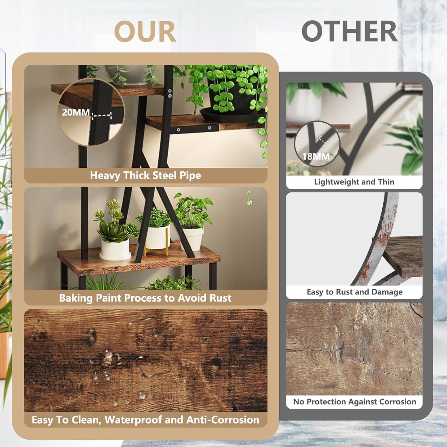 Plant Stand Indoor with Grow Lights, 8 Tiered Indoor Plant Shelf, 64" Lighted Corner Plant Stands for Indoor Growing, Large Flower Holder for Living Room, Patio, Balcony Décor