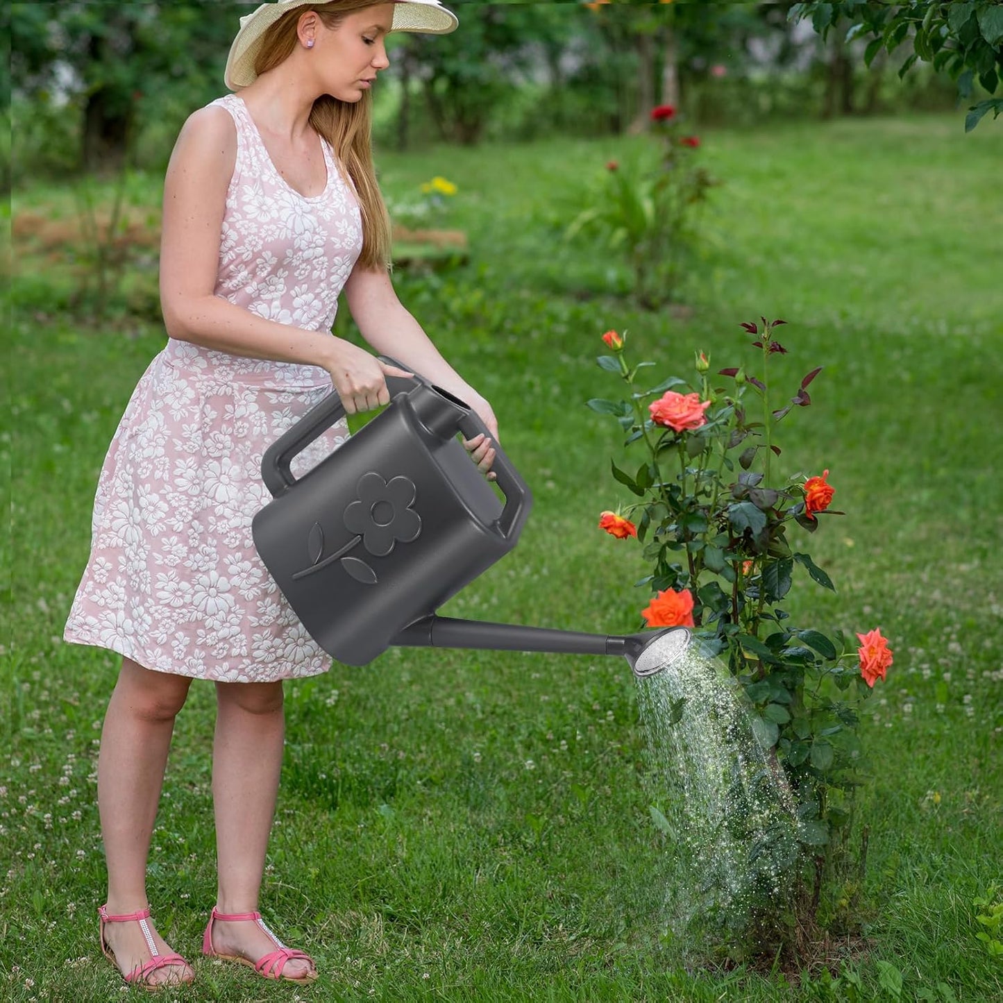 2 Gallon Watering Can for Indoor Plants, Garden Watering Cans for Outdoor Plant House Flower, Modern Plant Watering Can Large Long Spout with Sprinkler Head