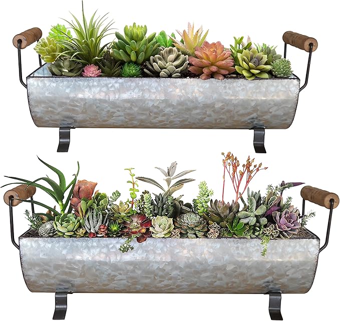 Galvanized Metal Trough Succulent Planter Farmhouse Metal Tray Rustic Tabletop Centerpiece Décor Set of 2